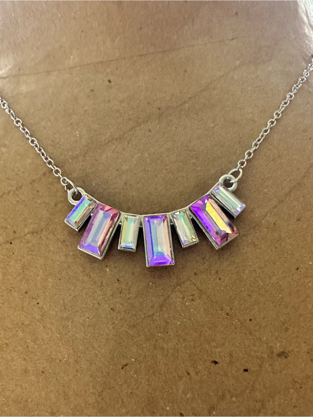 Iridescent Pink-Purple Baguette Pendant Necklace